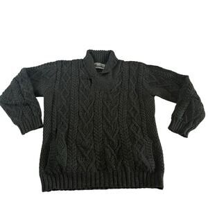 Aran Crafts Dark Green Merino Wool Cable Knit Cowl Neck Pullover Sweater Sz M